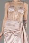 Robe de Soirée Longue Satin Beige ABU3875