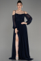 Robe de Soirée Longue Mousseline Bleu Marine ABU3914