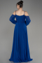 Robe de Soirée Longue Mousseline Bleu Saxe ABU3914