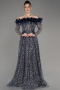 Robe de Soirée Longue Squameuse Bleu Marine ABU3957