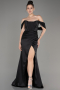 Robe de Soirée Longue Satin Noir ABU3964