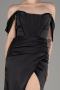 Robe de Soirée Longue Satin Noir ABU3964