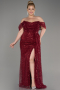 Robe De Fiançailles Grande Taille Squameuse Longue Rouge Bordeaux ABU3579