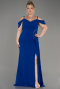 Robe De Soirée Grande Taille Mousseline Longue Bleu Saxe ABU3742