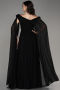 Robe de Soirée Longue Mousseline Noir ABU4001