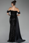 Robe de Soirée Longue Squameuse Noir ABU4085