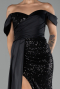 Robe de Soirée Longue Squameuse Noir ABU4085