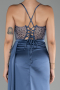 Robe de Soirée Longue Satin Indigo ABU4090