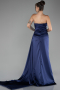 Robe de Soirée Longue Satin Bleu Marine ABU4093