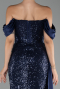 Robe de Soirée Longue Squameuse Bleu Marine ABU4085