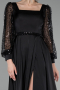 Robe de Soirée Longue Satin Noir ABU4121
