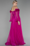 Robe de Soirée Longue Mousseline Fushia ABU4130