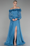 Robe de Soirée Longue Mousseline Indigo ABU4130