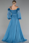 Robe de Soirée Longue Mousseline Indigo ABU4130