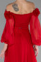 Robe de Soirée Longue Mousseline Rouge ABU4130