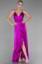 Robe de Soirée Devant Court Dos Long Satin Fushia ABO135