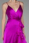 Robe de Soirée Devant Court Dos Long Satin Fushia ABO135