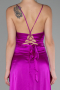 Robe de Soirée Devant Court Dos Long Satin Fushia ABO135