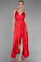 Robe de Soirée Devant Court Dos Long Satin Rouge ABO135