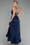 Robe de Soirée Devant Court Dos Long Satin Bleu Marine ABO135