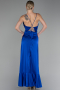Robe de Soirée Devant Court Dos Long Satin Bleu Saxe ABO135