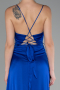 Robe de Soirée Devant Court Dos Long Satin Bleu Saxe ABO135