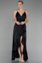 Robe de Soirée Devant Court Dos Long Satin Noir ABO135