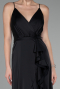 Robe de Soirée Devant Court Dos Long Satin Noir ABO135