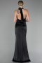 Robe de Soirée Longue Satin Noir ABU4109