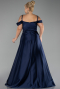 Robe De Fiançailles Grande Taille Longue Satin Bleu Marine ABU4207