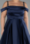 Robe De Fiançailles Grande Taille Longue Satin Bleu Marine ABU4207