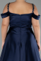 Robe De Fiançailles Grande Taille Longue Satin Bleu Marine ABU4207