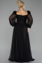 Robe De Soirée Grande Taille Mousseline Longue Noir ABU4131