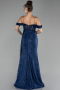 Robe de Soirée Longue Dantelle Bleu Marine ABU4270