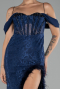 Robe de Soirée Longue Dantelle Bleu Marine ABU4270