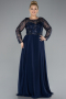 Robe de Soirée Grande Taille Longue Mousseline Bleu Marine ABU4312