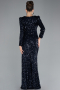 Robe de Soirée Longue Squameuse Bleu Marine ABU4329