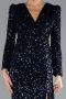 Robe de Soirée Longue Squameuse Bleu Marine ABU4329