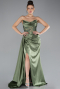 Robe De Soirée Satin Longue Kaki ABU6141