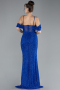 Robe de Soirée Longue Perlé Bleu Saxe ABU4394