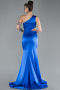 Robe de Soirée Longue Satin Bleu Saxe ABU4409