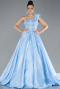 Robes De Soirée Grande Taille Longue Satin Bleu ABU4459