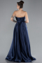 Robe de Soirée Longue Satin Bleu Marine ABU4522
