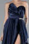 Robe de Soirée Longue Satin Bleu Marine ABU4522