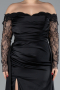 Robe Grande Taille Longue Satin Noir ABU4348