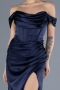 Robe de Soirée Longue Satin Bleu Marine ABU4582