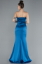 Robe de Soirée Longue Satin Bleu Pétrole ABU4663