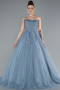 Robe De Fiançailles Grande Taille Longue Bleu Fumé ABU4453