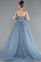 Robe De Fiançailles Grande Taille Longue Bleu Fumé ABU4453