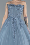 Robe De Fiançailles Grande Taille Longue Bleu Fumé ABU4453